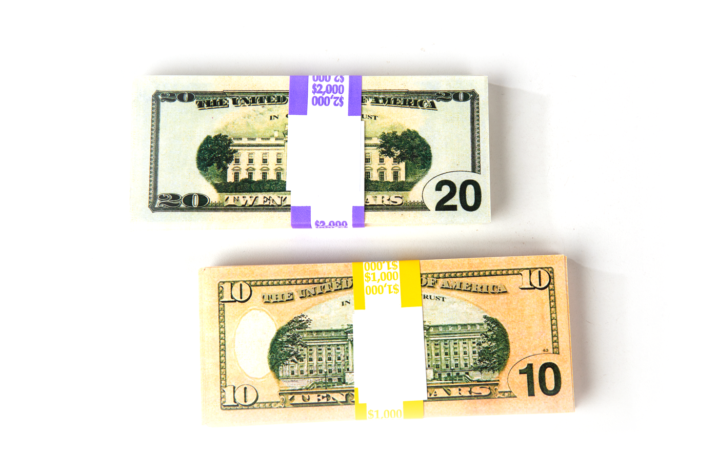 $3,000 in prop money from Strobeprops. 1 stack each of 20s and 10s fake money used in movies and videos.
