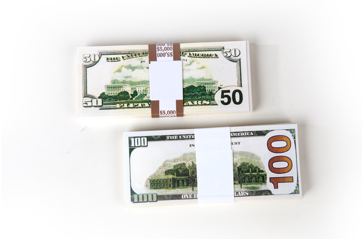 $15,000 in prop money from Strobeprops. 1 stack each of new 100s and 50s replica money used in movies and videos.