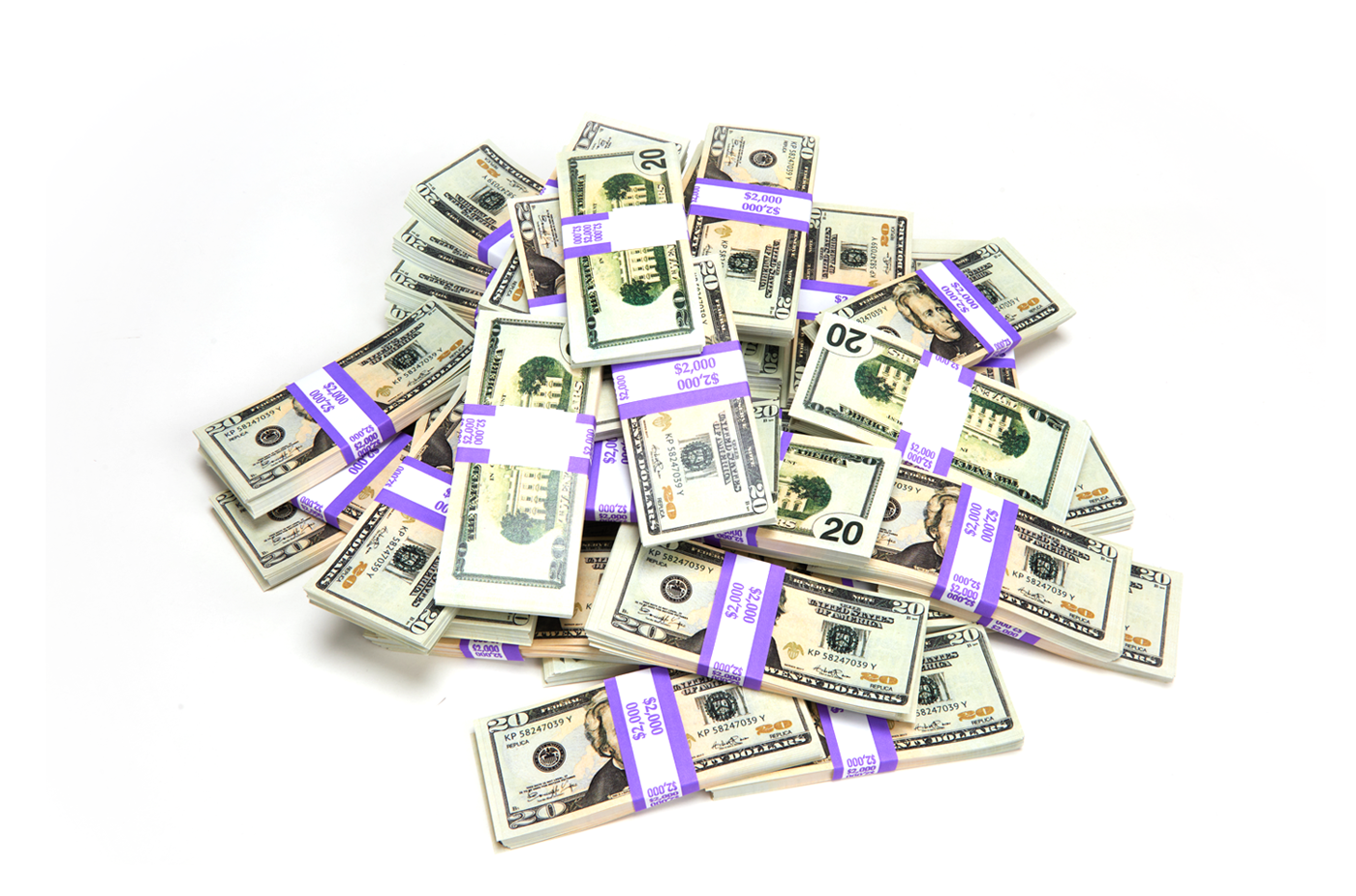 $200,000 in prop movie money from Strobeprops. 100 stacks of 20s and 1s replica money used in movies and videos.