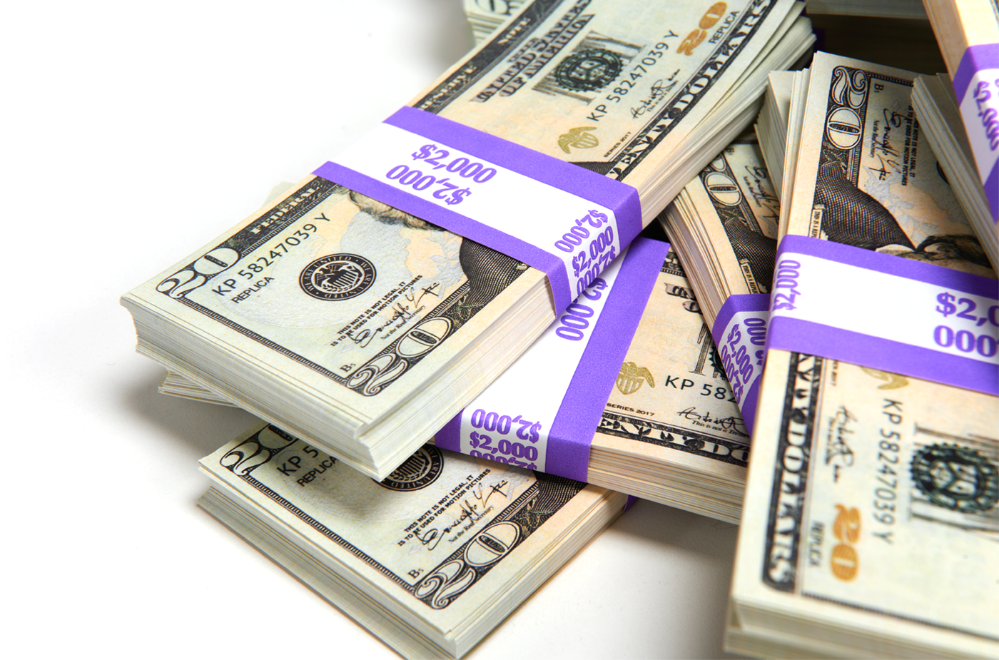 $200,000 in prop movie money from Strobeprops. 100 stacks of 20s and 1s replica money used in movies and videos.