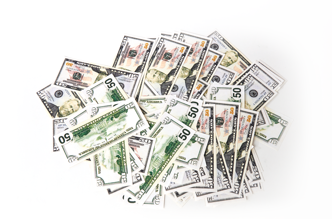 $5,500 in prop money from Strobeprops. 1 stack of 50s and 5 stacks of 1s fake money used in movies and videos.