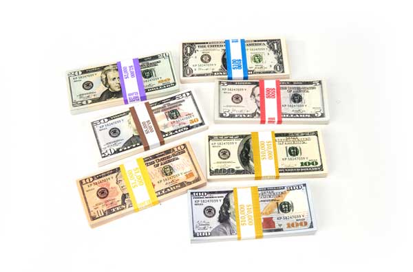 $28,600 in prop movie money from Strobeprops. 1 stack each of old 100s, new 100s, 50s, 20s, 10s, 5s and 1s fake money