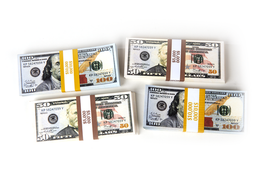 $30,000 in prop money from Strobeprops. 2 stacks each of new 100s and 20s fake money used in movies and videos.