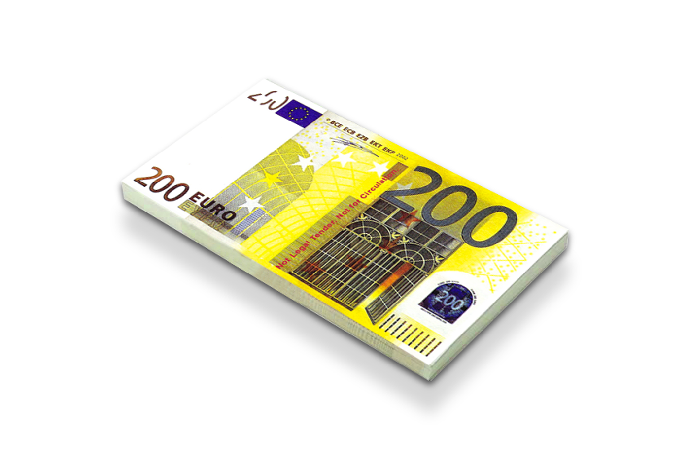 Euro 20,000 in prop money from Strobeprops. 1 stack of 200 Euros fake money used in movies, YouTube and TikTok videos.